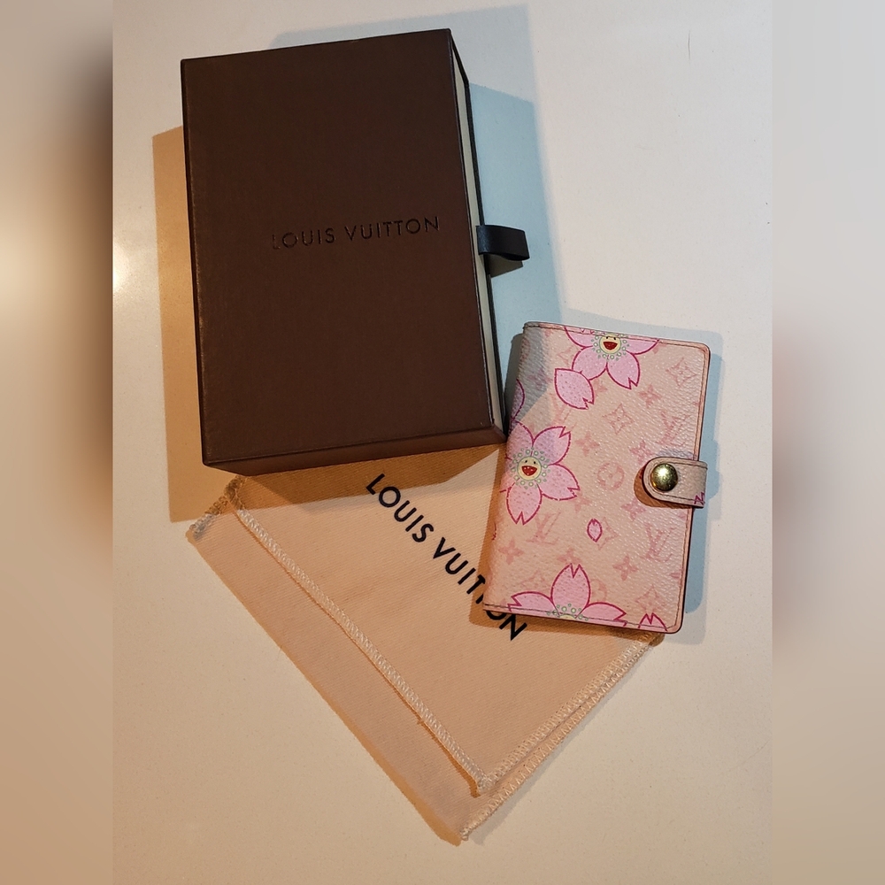 AUTHENTIC Pink Louis Vuitton X Takashi Murakami Cherry Blossom Card/Agenda